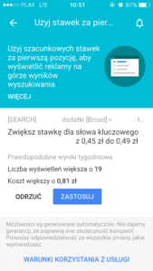 Opcja "Możliwości" w Aplikacji Google AdWords