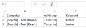 Edytor Google AdWords - Szablon CSV - Słowa kluczowe