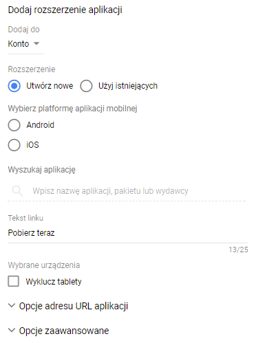 Rozszerzenia aplikacji AdWords