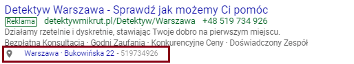 Rozszerzenia lokalizacji AdWords