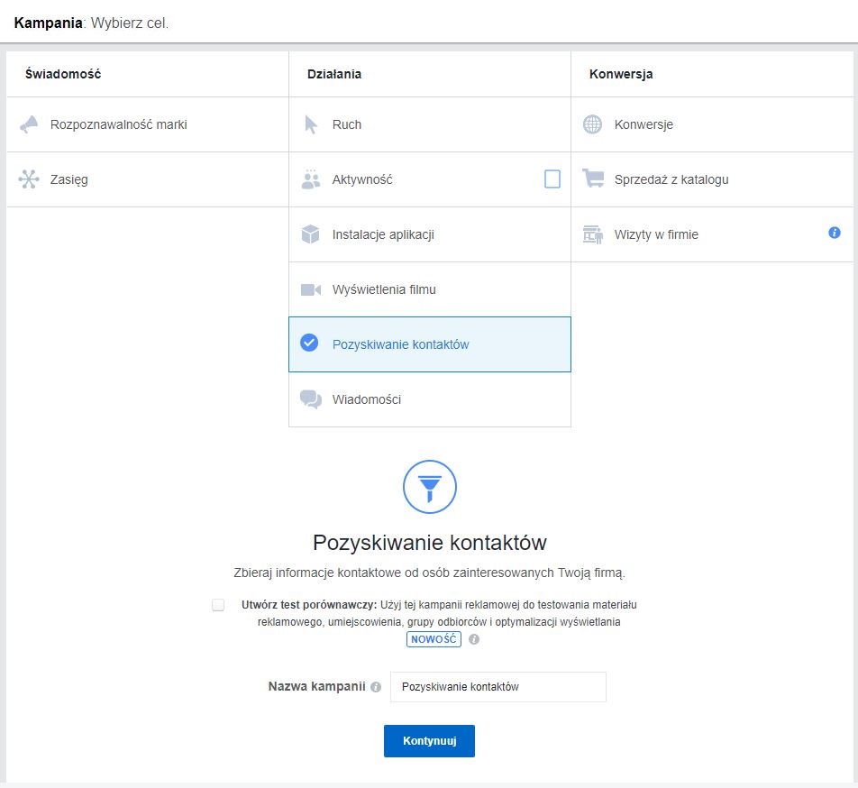 Pozyskiwanie kontaktów facebook lead ads