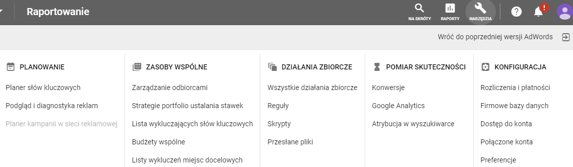 Narzędzia Google Adwords