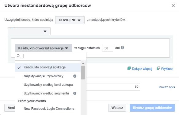 Grupa odbiorców na podstawie aktywności w aplikacji