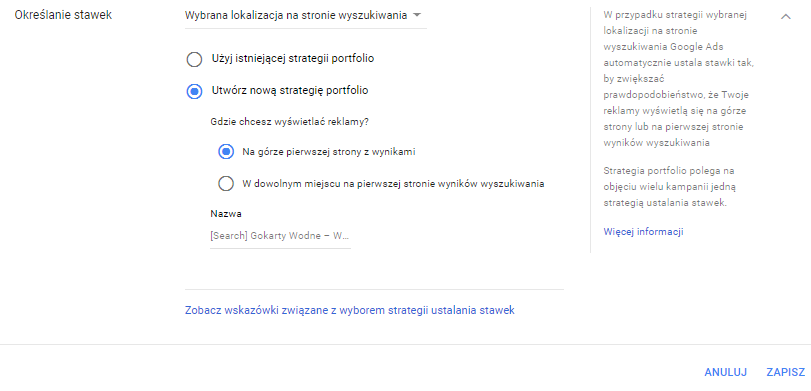 Wybrana lokalizacja na stronie wyszukiwania