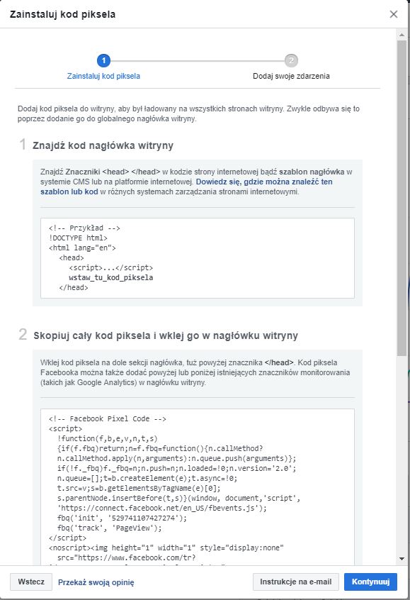 implementacja piksela facebook