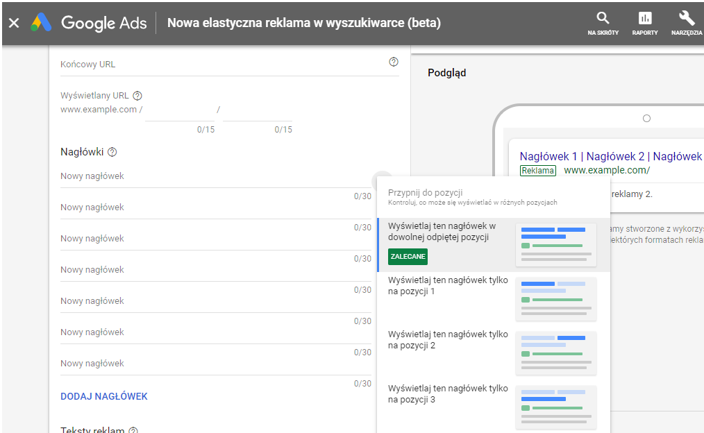 elastyczna reklama w wyszukiwarce