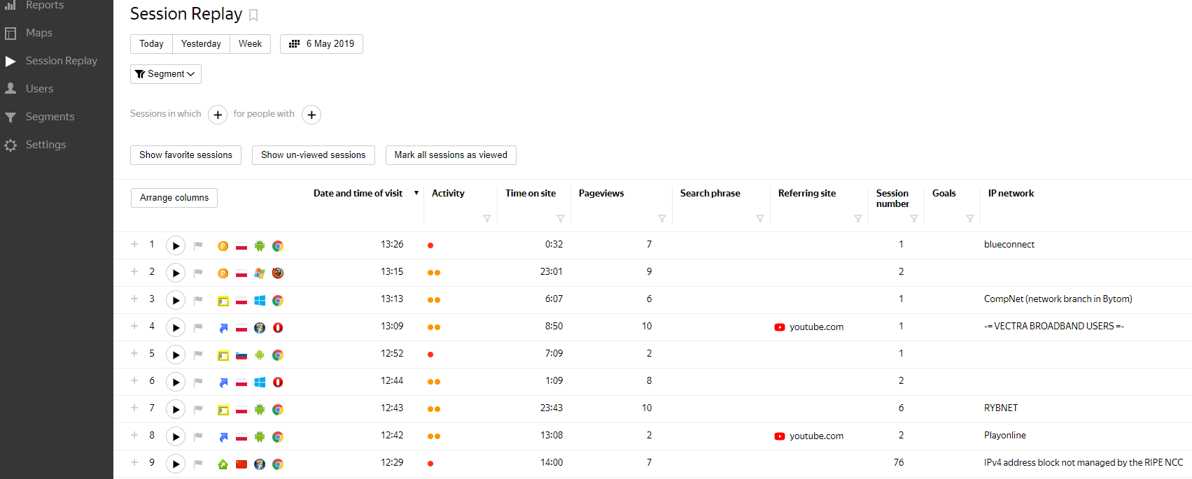 session replay yandex metrica