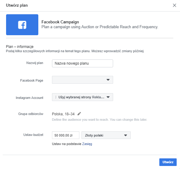 planowanie kampanii na facebooku