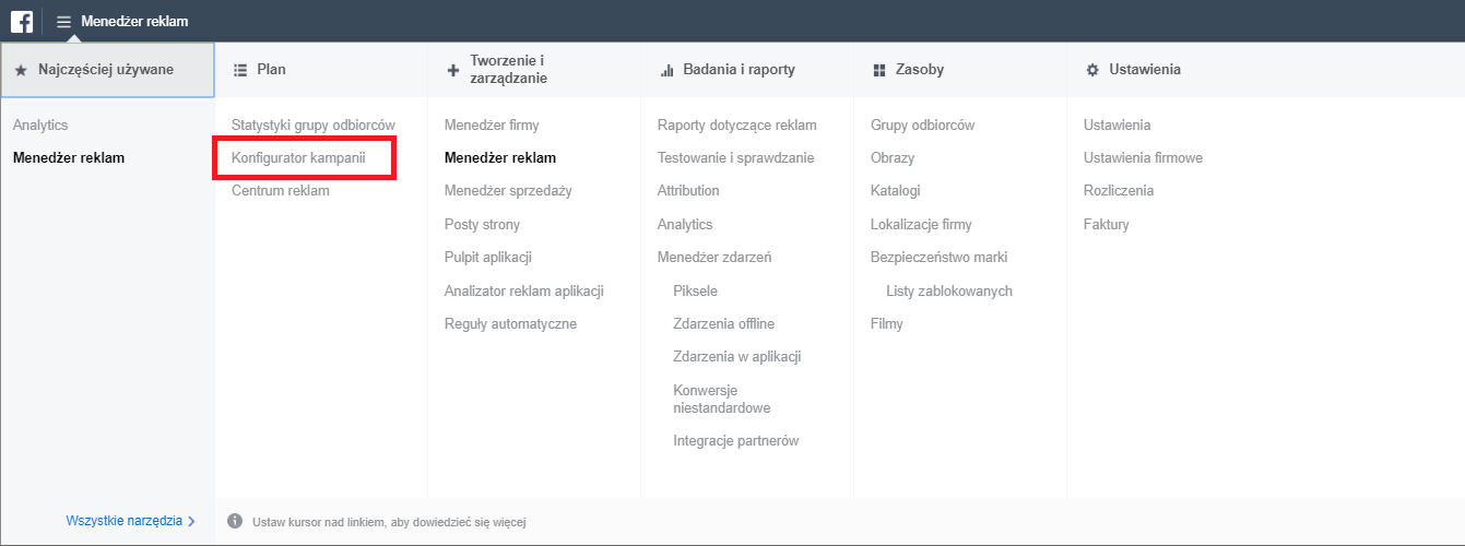 konfigurator kampanii na facebooku