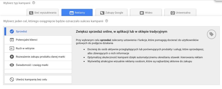 Sieć reklamowa GDN - wybór celów