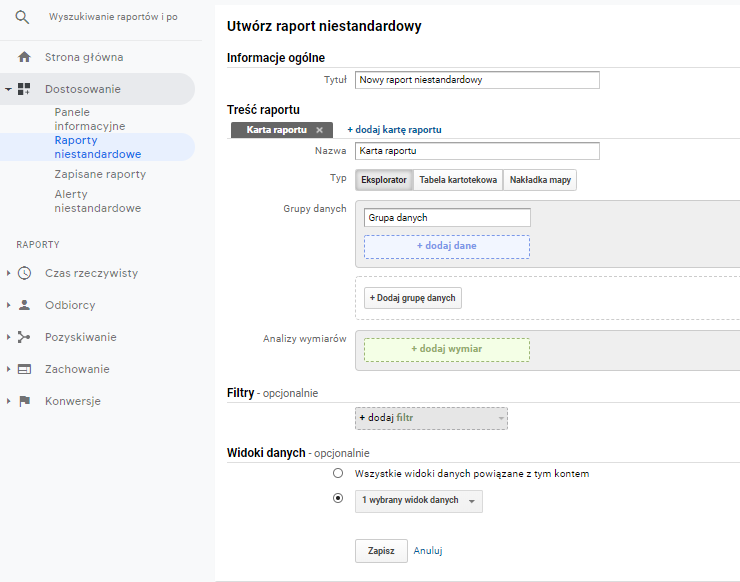 Raporty niestandardowe w Google Analytics