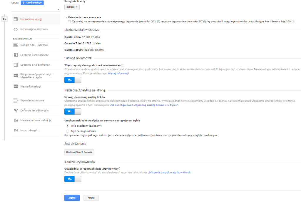 Usługi w Google Analytics