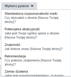 Ankieta dotycząca wzrostu popularności marki pytania