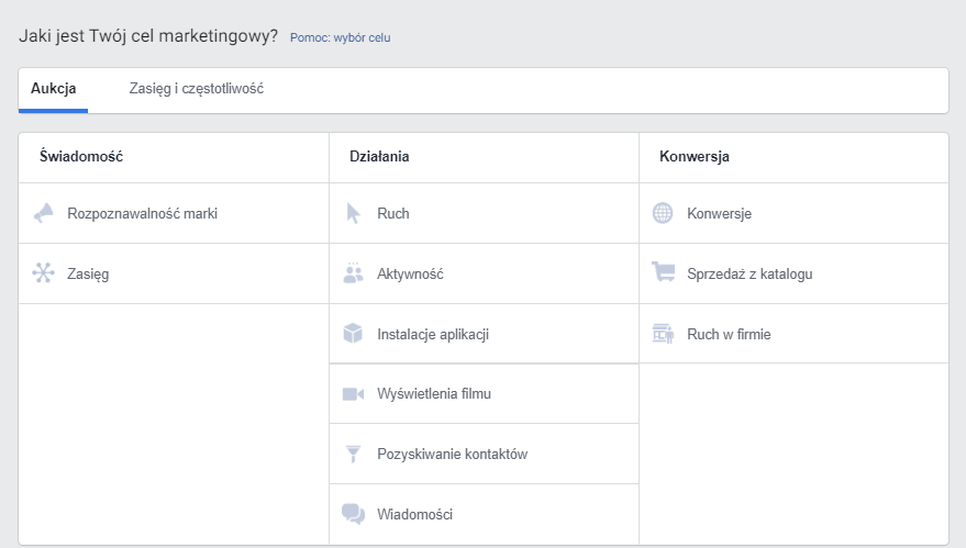 Cele reklamowe na Facebooku
