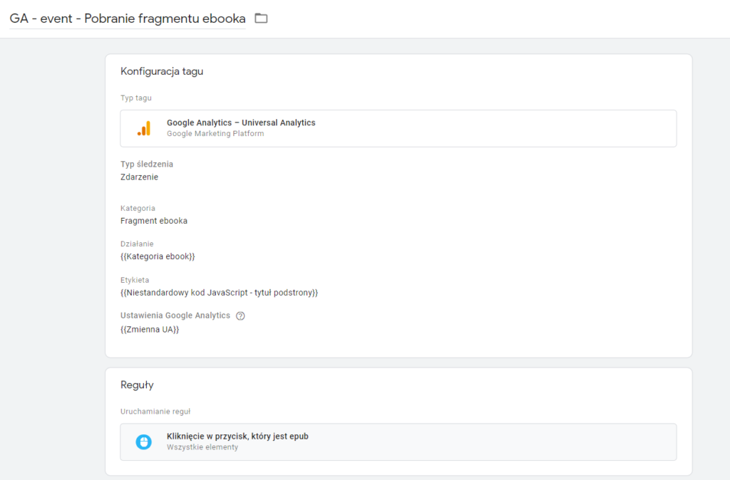 Struktura zdarzeń Google Analytics