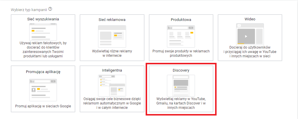 Wybór typu kampanii w Google Ads