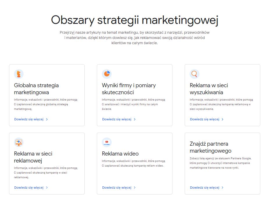 Baza artykułów na temat obszarów strategii marketingowych dostępnych w Market Finderze