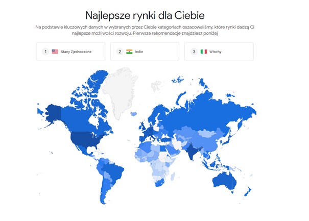 Market Finder wygląd wyników na mapie poglądowej