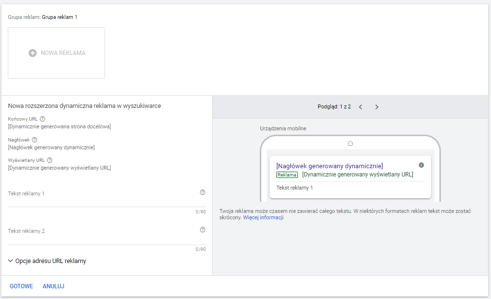 Kampania DSA w Google Ads - tworzenie reklamy dynamicznej 