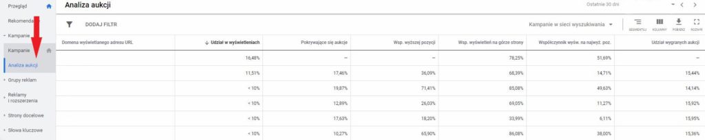 Panel Google Ads i analiza konkurencji