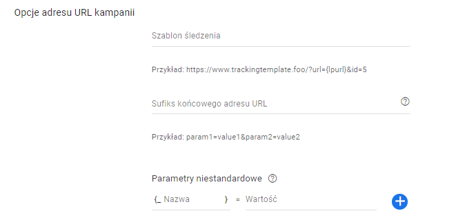 Google Ads - panel ręcznego tagowania adresu URL
