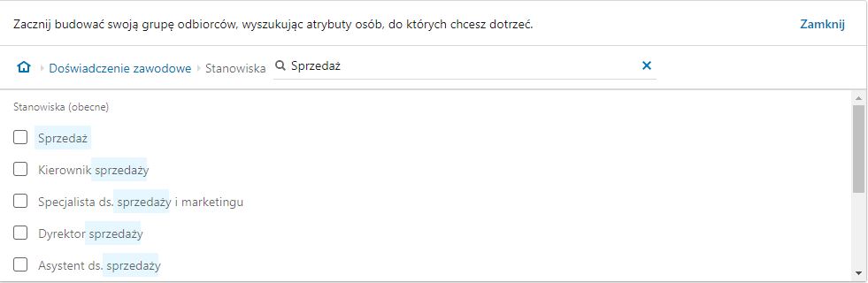 Kierowanie reklam poprzez atrybut doświadczenie zawodowe