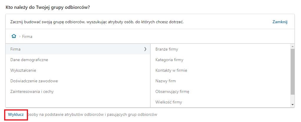 Wykluczanie grup odbiorców na LinkedIn
