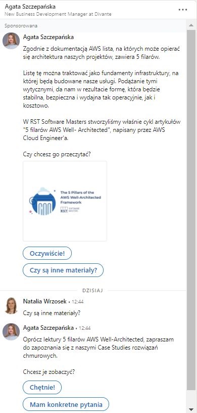 Reklama na LinkedIn - przykład reklamy konwersacyjnej