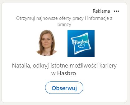 Przykład reklamy na pozyskanie obserwujących