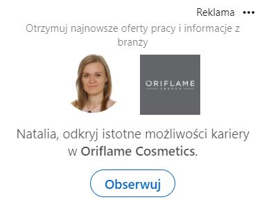 LinkedIn Ads - przykład reklamy spotlight