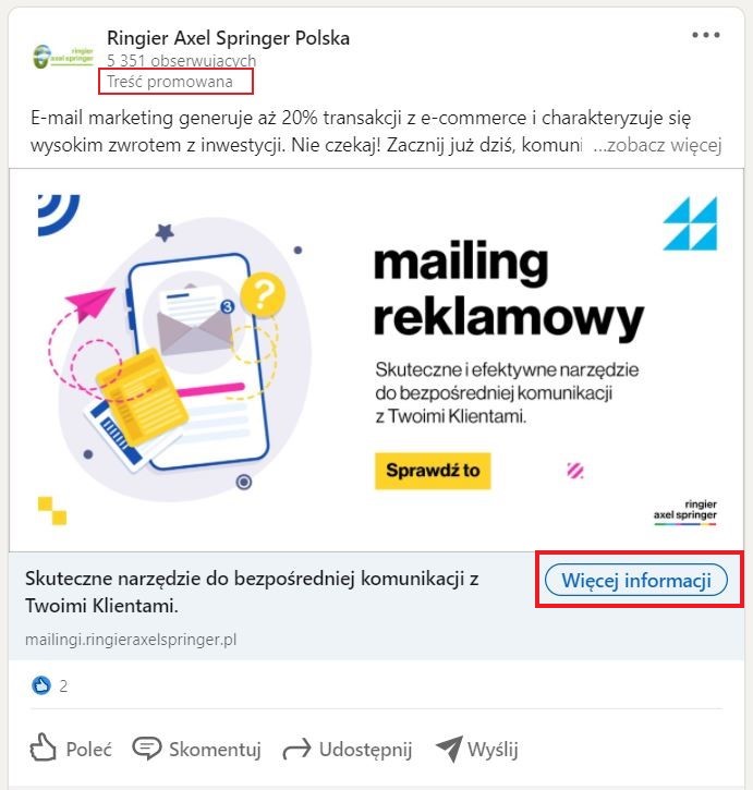 Przykład reklamy z pojedynczym zdjęciem