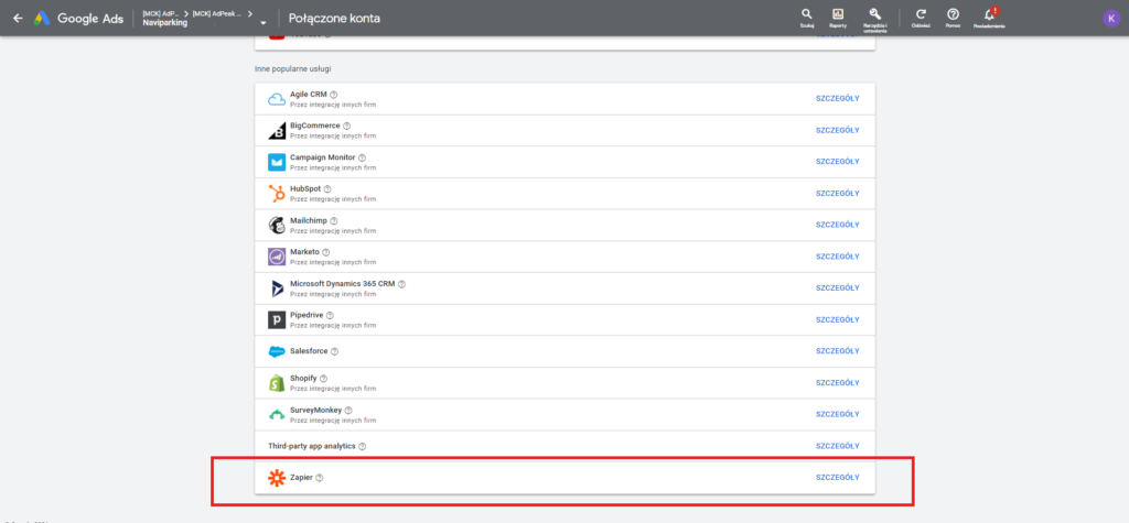 Nowości w Google Ads - łącznie usługi Zapier na koncie Google Ads
