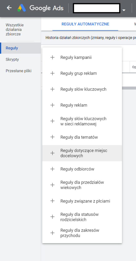 Reguły Automatyczne w Google Ads

