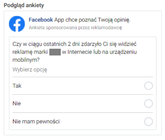 podgląd ankiety facebook ads