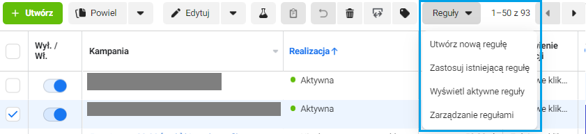 Reguły automatyczne Facebook Ads