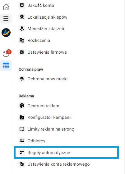 reguły automatyczne Facebook Ads