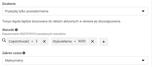 Kontrola częstotliwości reguły automatyczne facebook ads