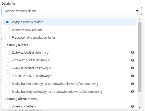 reguły niestandardowe facebook ads
