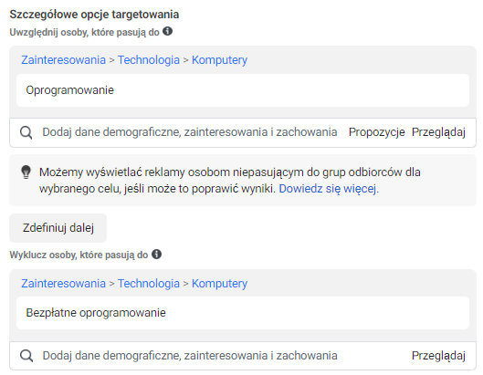 Kampanie Facebook Ads - wykluczenia w grupach docelowych