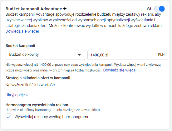 harmonogram reklam meta aukcja