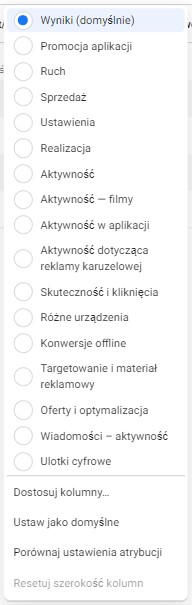 Ustawienie widoku wyników w Meta