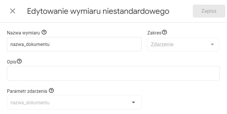 Przykład wymiaru niestandardowego dla zdarzenia w Google Analytics 4.