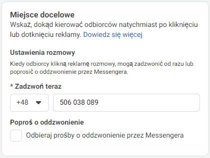 Reklamy na połączenia Facebook Ads