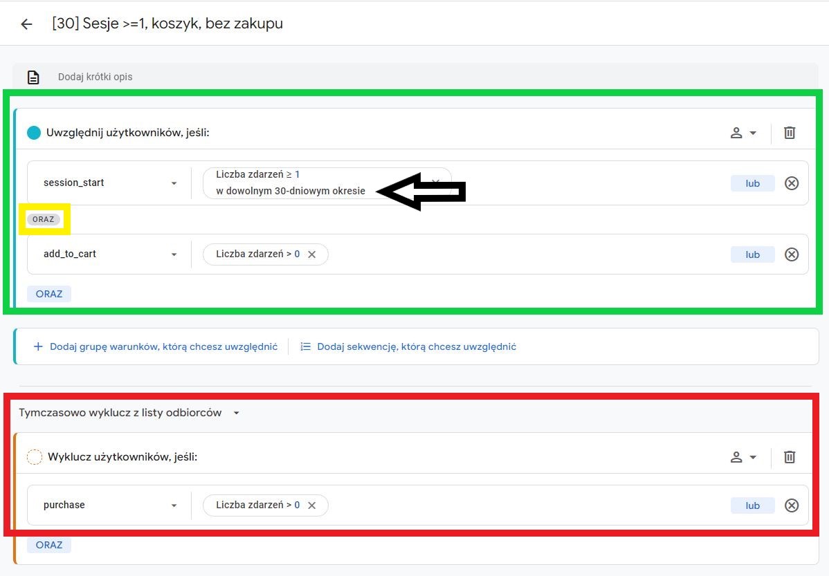 Tworzenie niestandardowej listy odbiorców w GA4