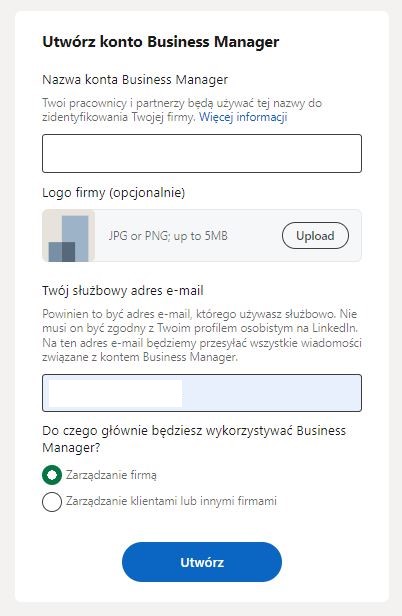 Zakładanie konta LinkedIn Business Manager