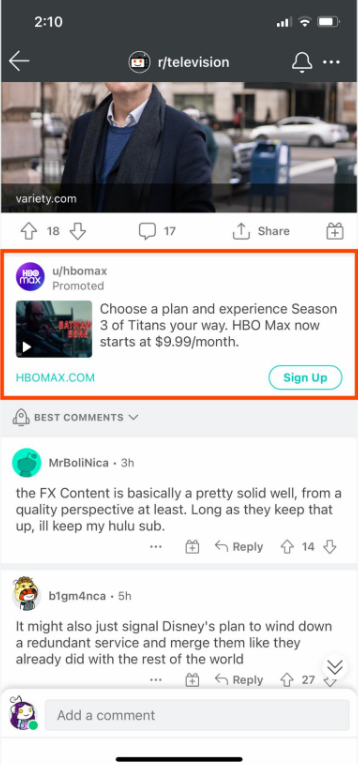 Reddit Ads conversation placements