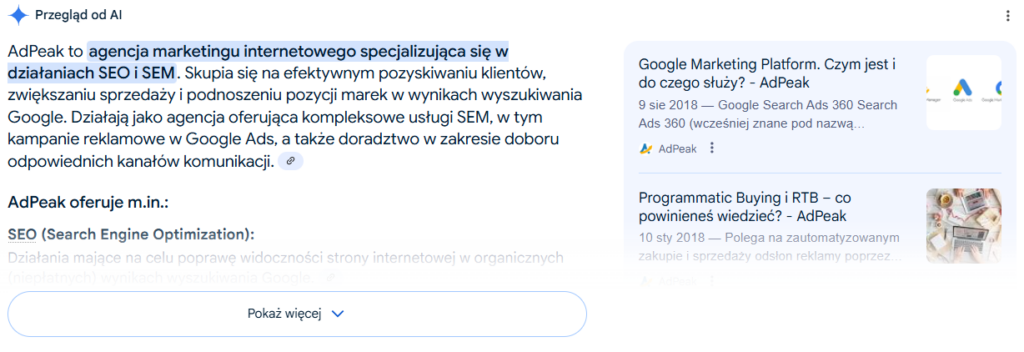Przykład zero-click content