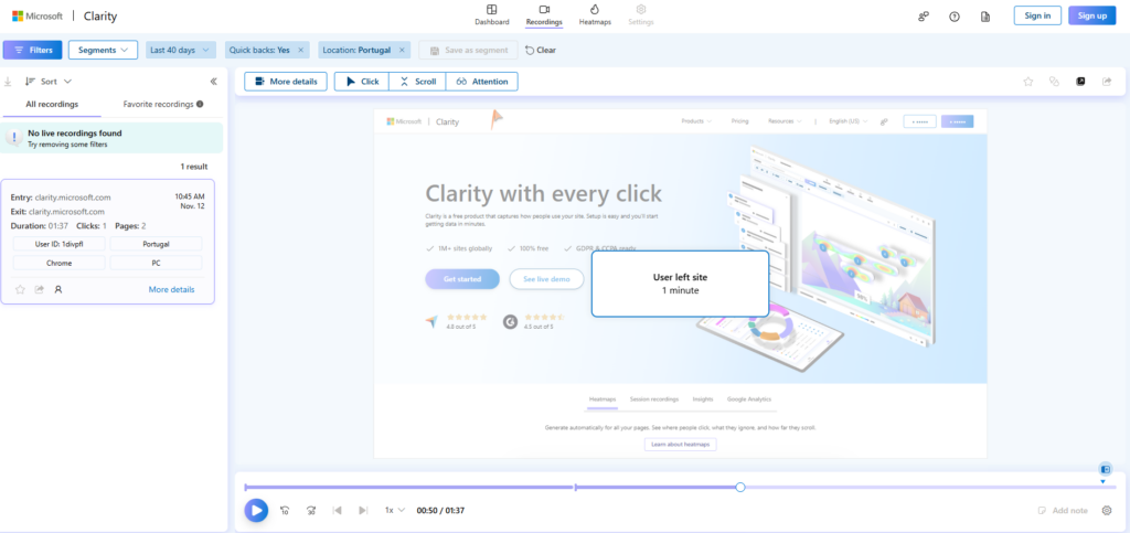 nagrania sesji w microsoft clarity